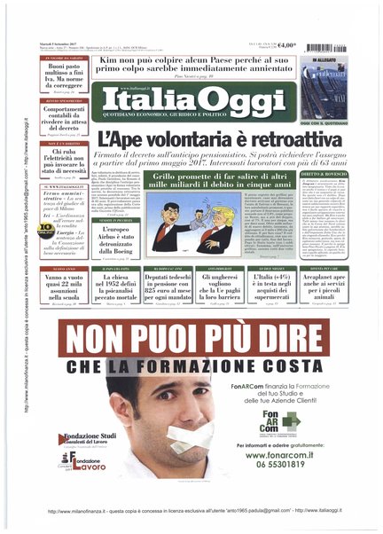 Italia oggi : quotidiano di economia finanza e politica